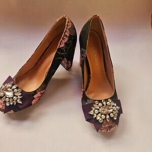 Kelly & Katie Camerlona Block Heels Black Pink Black Rhinestones Pearls Size 8